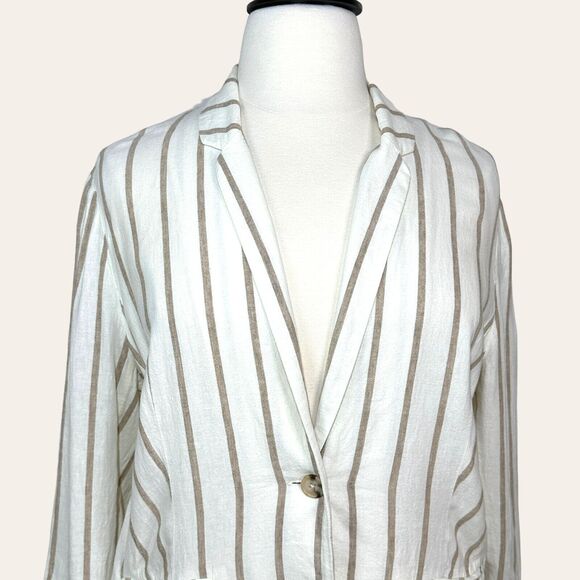 Rails Women's Flynn Mojave Linen Blend Stripe Cream Brown Blazer/Jacket Size XL - Picture 5 of 10